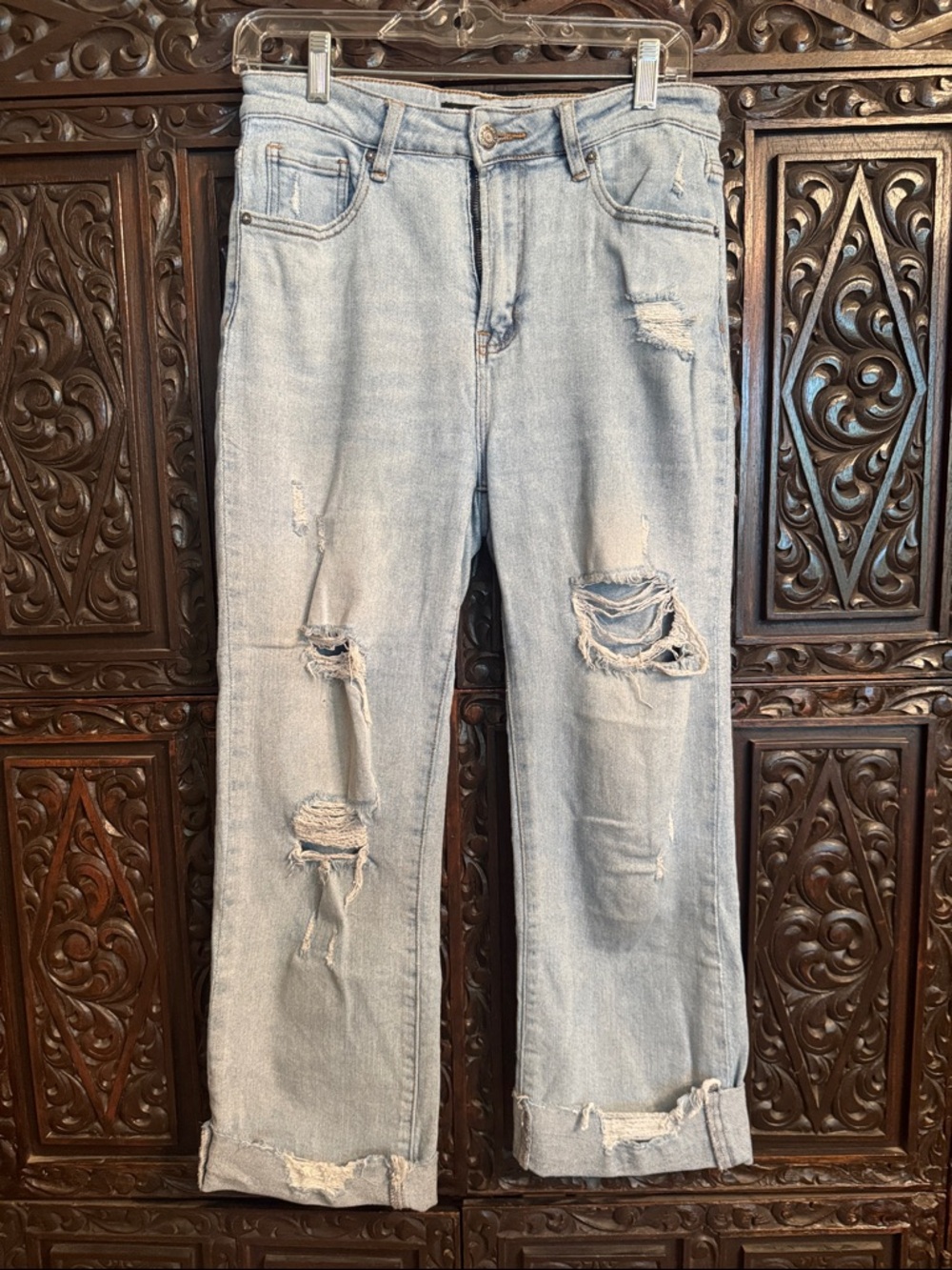 Risen Light Wash Distressed Boyfriend Jeans - Women